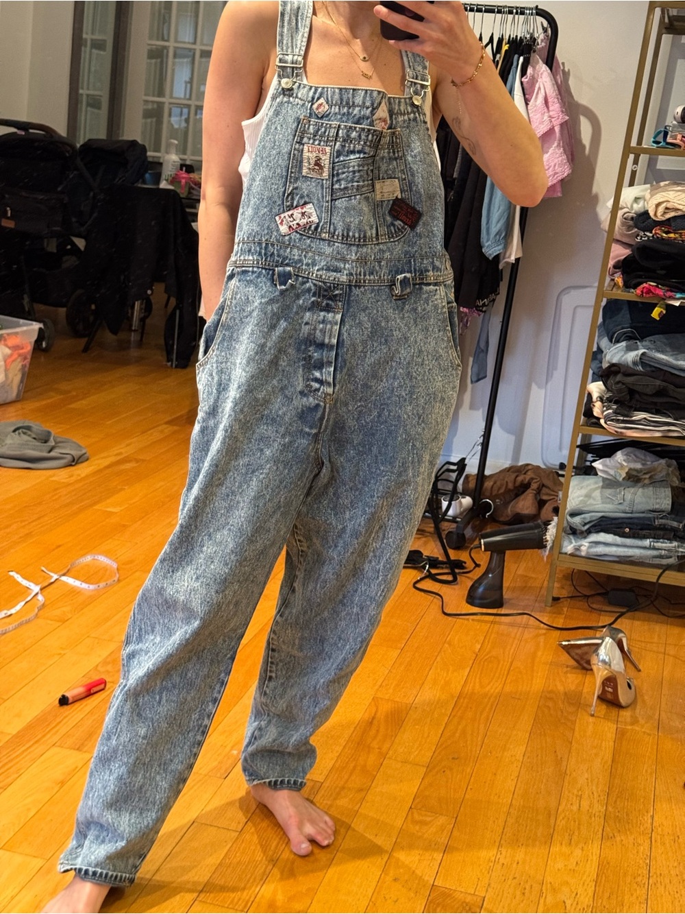 vintage 1980s revolt denim patchwork overalls - Picture 2 of 8